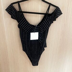 Zara Black and Blue Striped Sparkly Bodysuit